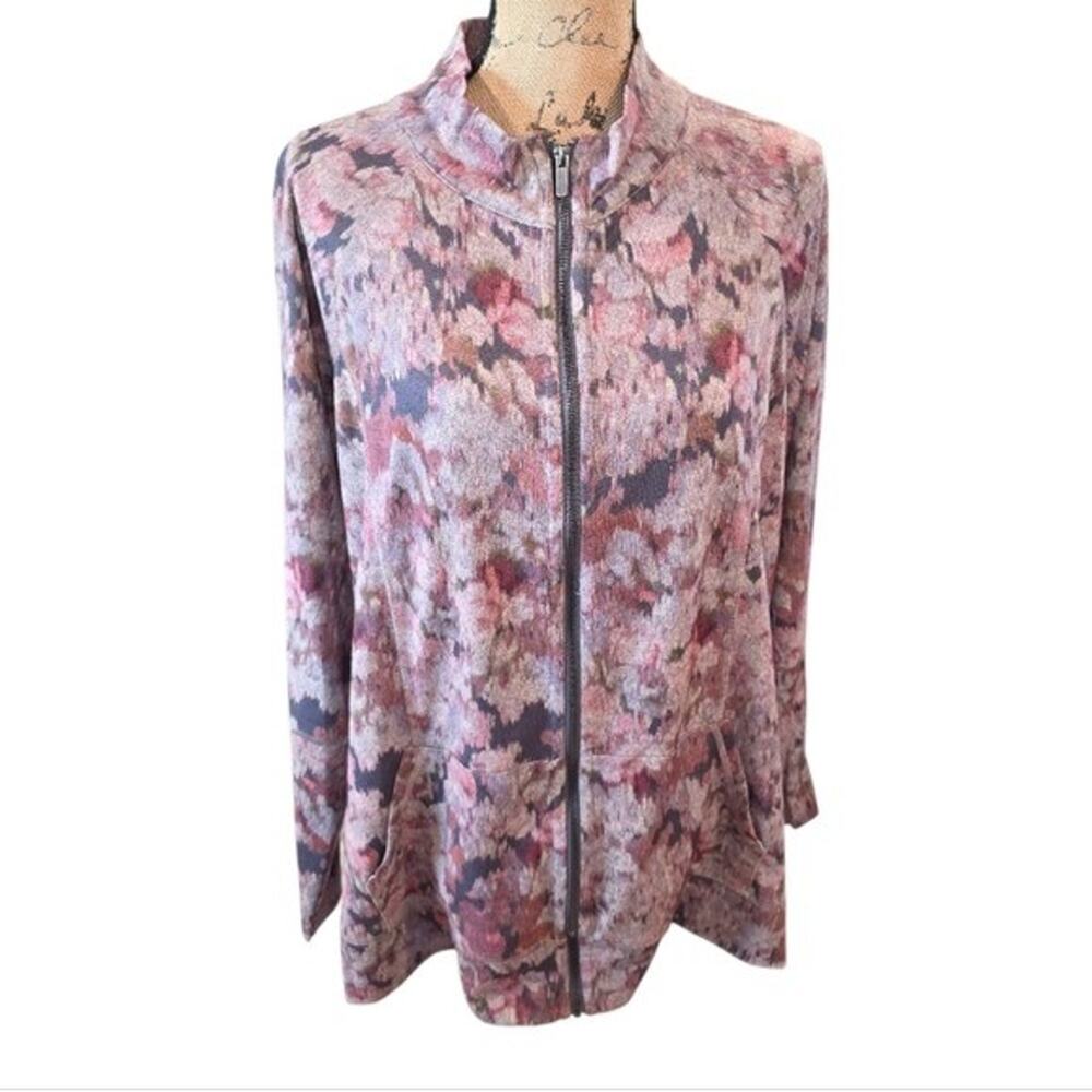 Christopher & Banks Full Zip Jacket Abstract Floral Print Mock Neck Pockets 1X